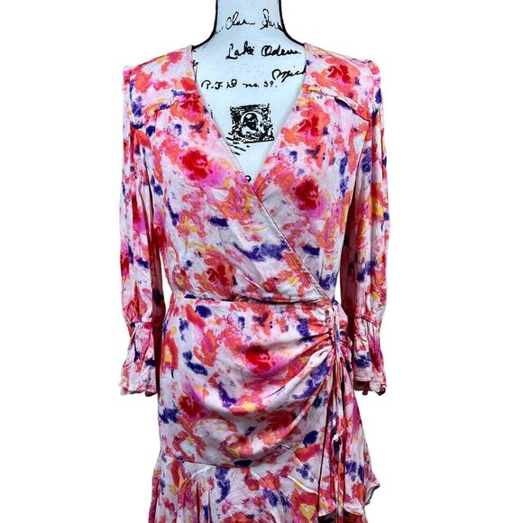 Betsey Johnson pink dress floral side ruched long sleeve size 8 soft girl barbie - Picture 10 of 16